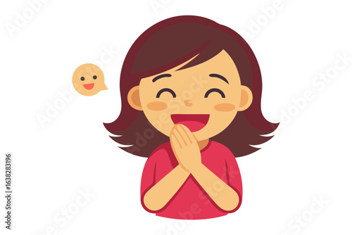 Radiant Smiles: A woman's face radiates pure happiness and delight, eyes crinkling with joy as she clasps her hands together, illustrating the beauty of genuine emotion.