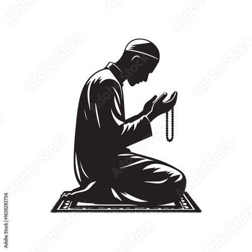 Muslim man  Praying  Silhouette Vector white background