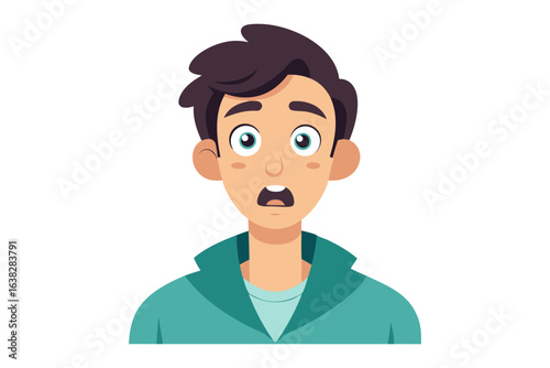 Surprised Young Man: A stylized portrait of a young man expressing surprise, his wide eyes and open mouth capturing a moment of shock or disbelief in a simple and modern design.