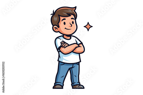 Confident Boy: An illustration of a confident young boy with a self-assured smile, arms crossed, and a sense of optimism.