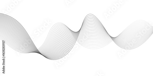 Abstract wave element for design. Digital frequency track equalizer. Stylized line art background, Geometric grey vector waves on white background. Editable stroke.