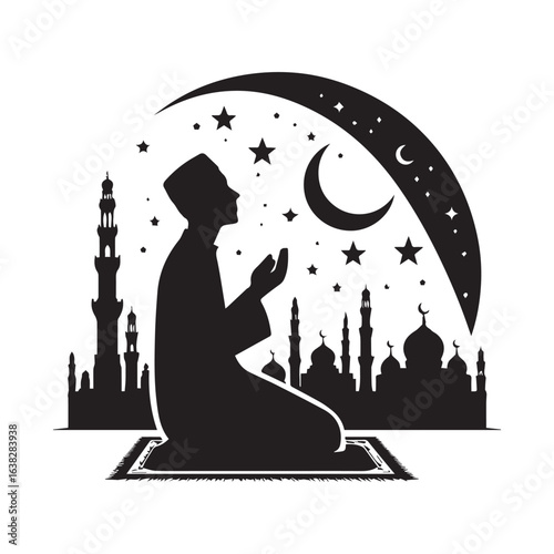 Muslim man  Praying  Silhouette Vector white background