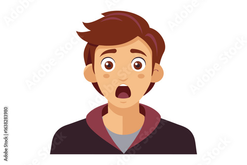 Astonished Expression: A vibrant illustration of a young person's face, conveying pure shock and disbelief with wide eyes and an open mouth, perfect for illustrating astonishment. 