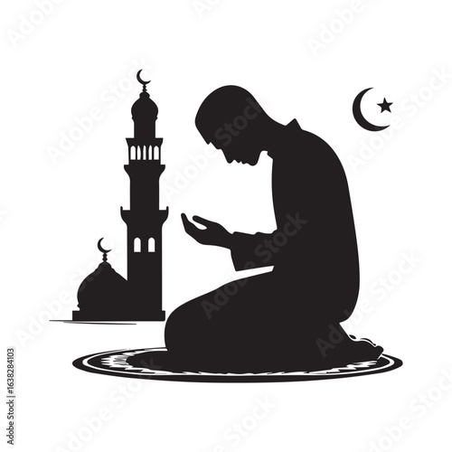 Muslim man  Praying  Silhouette Vector white background