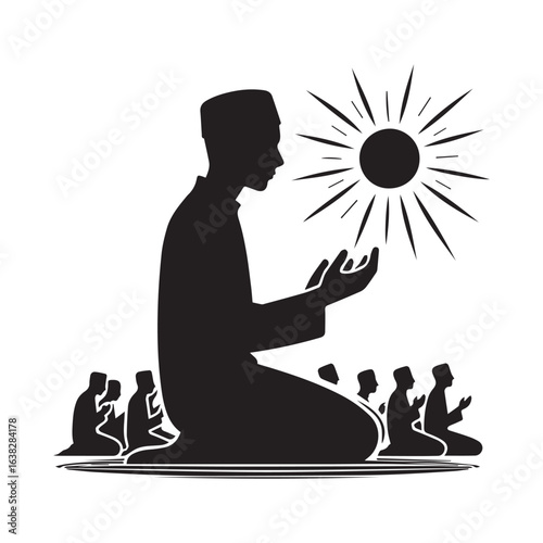 Muslim man  Praying  Silhouette Vector white background