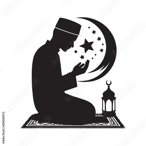 Muslim man  Praying  Silhouette Vector white background