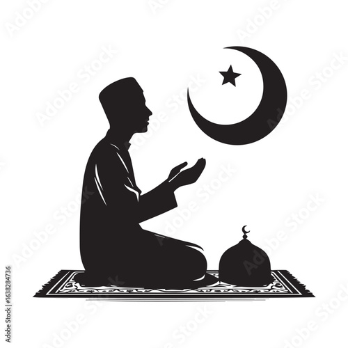 Muslim man  Praying  Silhouette Vector white background