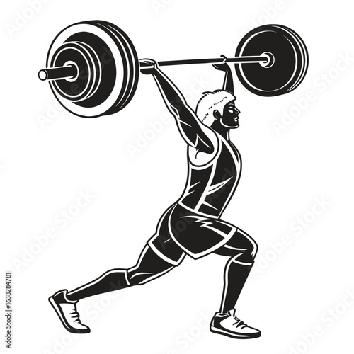 Weightlifter in Action Dynamic Monochrome Illustration of Strength and Determination Lifting a Heavy Barbell with Skill