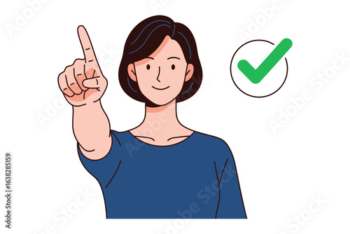 Decision-Making: A person confidently makes a decision, signified by a pointing gesture, accompanied by a symbol of approval.