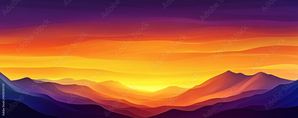 Obraz premium Vivid abstract landscape depicting hills and an illuminated sunset sky