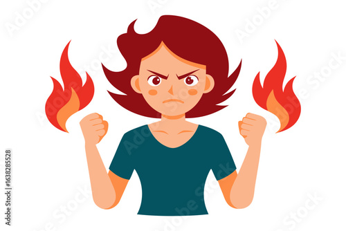 Angry Woman Cartoon: An animated character, with a fiery expression, embodying frustration, anger, and rage. Depicting a person consumed by negative emotions.