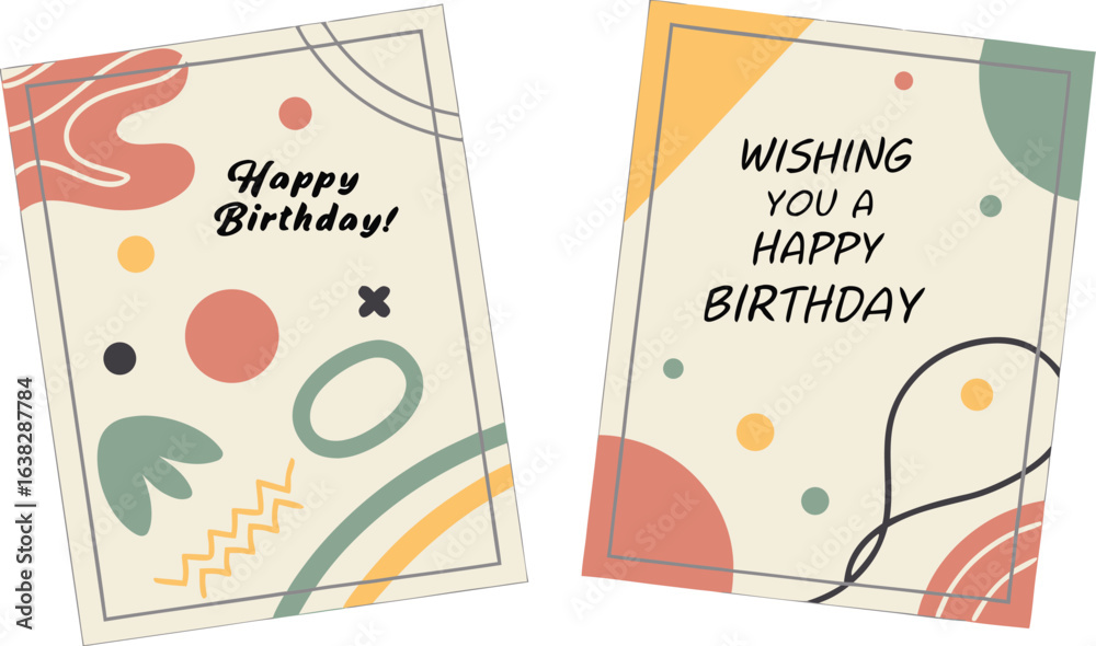 Obraz premium Happy Birthday Greeting Card Layout. abstract vector illustration of two colorful birthday greeting cards on a neutral background.