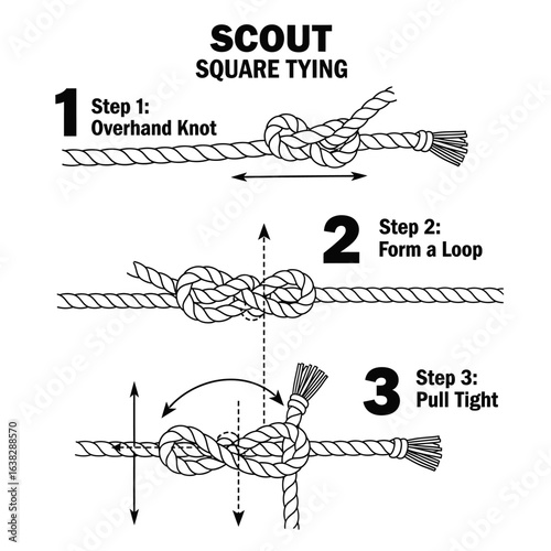Square knot instructional diagrams: A clear, step-by-step guide to mastering the square knot, a fundamental skill in outdoor activities and crafts. Follow the process to master this essential knot