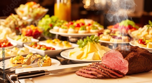 Elegant Roast Beef Carving Station with Appetizers