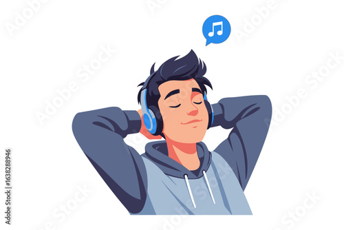 Harmony of Sound: A person completely immersed in the joy of listening to music through headphones, their face mirroring tranquility and happiness.
