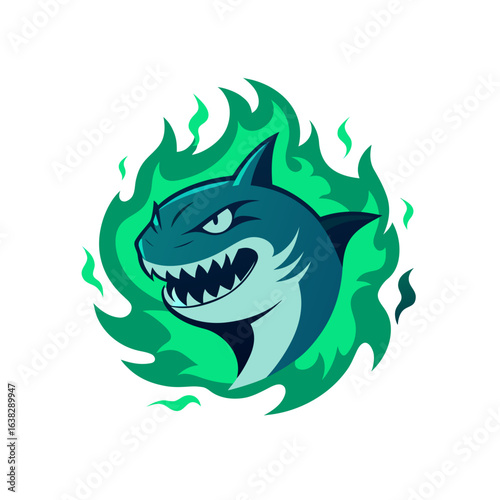 Cartoon shark green fire