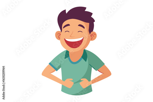 Joyful Expression: Illustration of a Cheerful Male Displaying Genuine Delight and Happiness, evoking feelings of positivity.