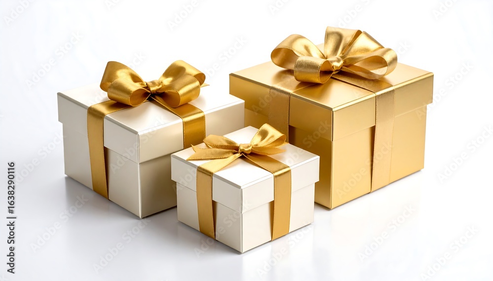 Obraz premium Three gift boxes, gold ribbons