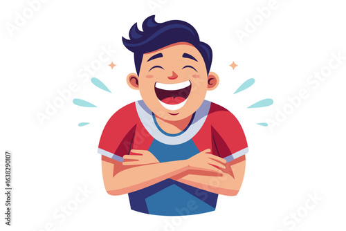 Joyful Expressions: A radiant young individual bursts into uproarious laughter, embodying pure happiness and amusement. Witness the contagious glee as they share a moment of mirth and merriment.