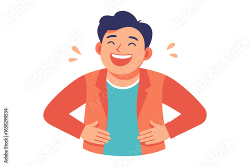Joyful Laughter Illustration: A cheerful individual is depicted bursting with laughter, hand placed on belly in a moment of pure mirth. conveying happiness and contentment