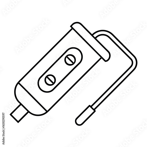 Minimalist hand crank generator device illustration with clean lines and simple geometric shapes suitable for technology or energy concepts