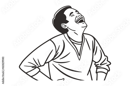 Unrestrained Laughter: Illustration of a man in the throes of uncontrollable laughter, head thrown back and eyes closed in pure mirth. A picture to convey the infectiousness of humor.