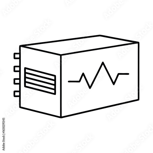 Clean icon representing a power inverter with a sine wave inside a protective box suitable for energy and technology themes