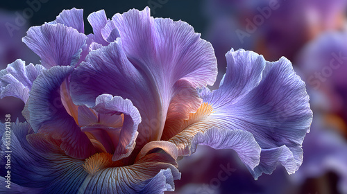 Close-up of delicate light purple iris petals
