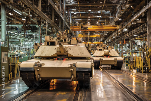 Two tanks are in a factory, one of which is a tank with a red light on it