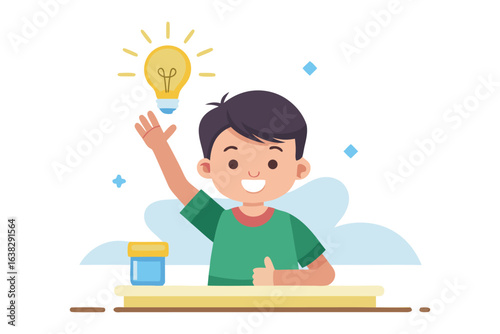 Bright Idea Sparked: A youthful individual experiences a moment of inspiration, with a glowing lightbulb illuminating his enthusiastic gesture.