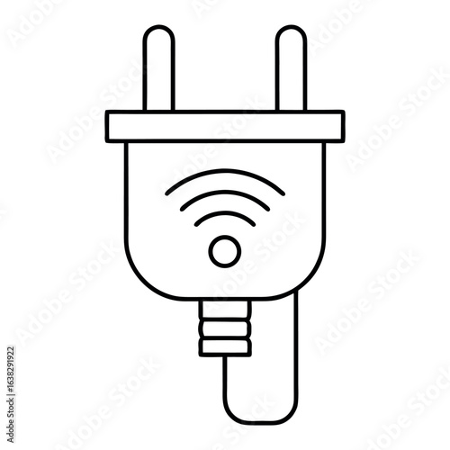 Modern smart plug icon with a prominent wireless connectivity symbol perfect for technology and home automation concepts