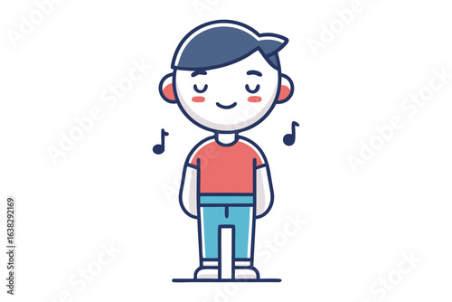 Serene Tune: A charming illustration depicts a person, lost in the bliss of music, with musical notes floating around them, capturing a moment of pure musical serenity.