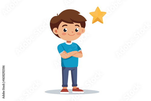 Young Achiever with Star: A young boy stands proudly with a golden star, a symbol of success, achievement, and recognition.