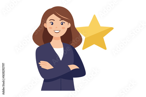 Business Icon of Excellence: A confident figure embodies business acumen, with a star shining a light on her potential. This image captures the essence of achievement, aspiration and success.