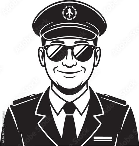 Smiling Navy Officer Wearing Sunglasses Black Silhouette Vector