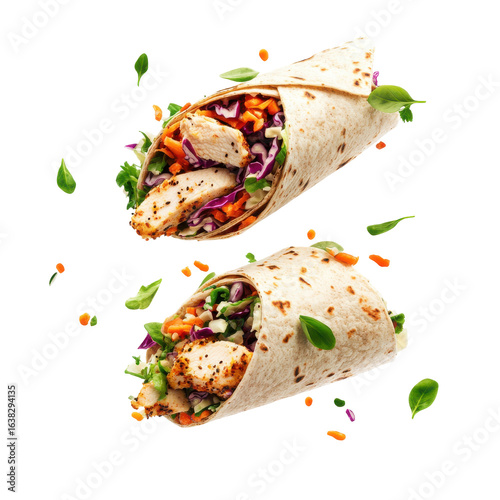 Delicious Chicken Wraps with Fresh Vegetables and Herbs for a Healthy Meal Option on transparent background