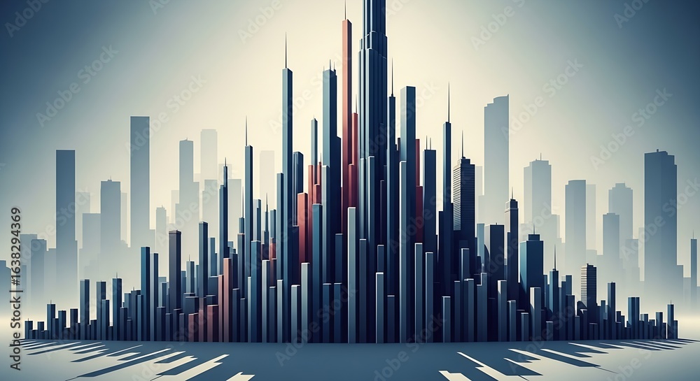 Obraz premium Abstract cityscape skyline with skyscrapers and buildings in geometric pattern design