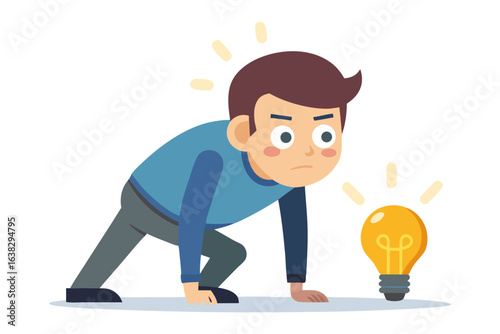 Conceptualizing the Eureka Moment: A focused individual fixates on a shining lightbulb. Representing the birth of a novel idea