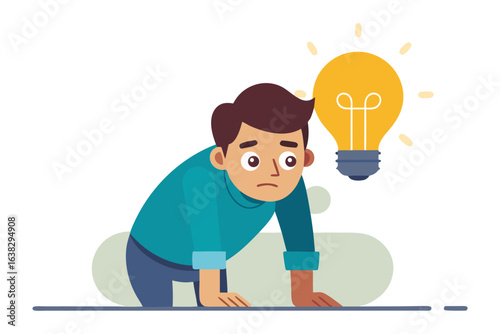Mindful Enlightenment: A thoughtful individual in deep thought, is illuminated by a glowing lightbulb, illustrating the spark of innovation, idea and contemplation.