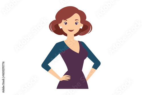 Confident Woman in Stylish Dress: A well-dressed woman, radiating confidence, with hands on hips, personifying poise and self-assurance.
