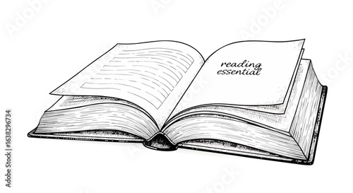 An open book with hand drawn sketch style lines and the words reading essential written on one of the pages