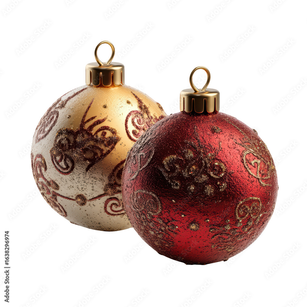 Elegant Red and Gold Christmas Ornaments Festive Holiday Decorations, isolated on transparent background, perfect cutout, PNG Elegant Red and Gold Christmas Ornaments Festive Holiday Decorations, isolated on transparent background, perfect cutout, PNG
