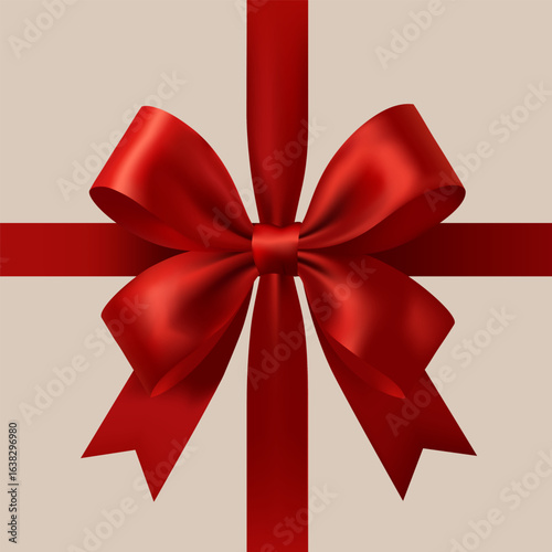 Elegant Shiny Red Ribbon Bow with Horizontal Satin Straps on White Background Decorative Gift Wrap Design for Celebration, Holidays, and Special Occasions