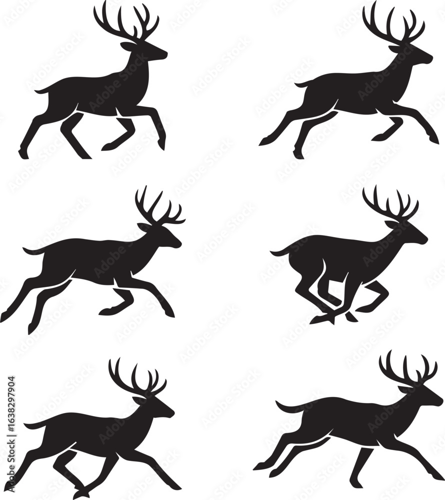 Fototapeta premium Running Deer Silhouette Set