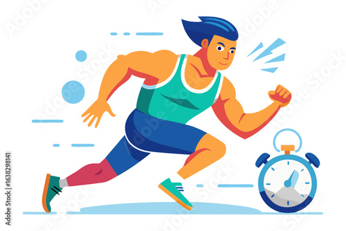 Dynamic Sprint: A dynamic illustration captures a determined athlete in full stride, racing against time, embodying speed, fitness, and the thrill of competition.