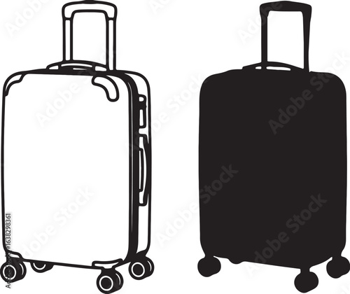 Vector Suitcase Icon: Simple Black and White Travel Sign Symbol, Minimalist Design