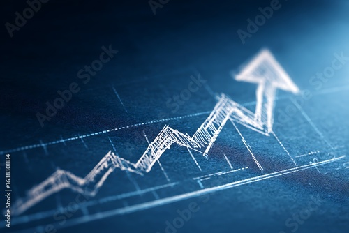 Illustration of a hand drawn arrow pointing upwards on a blue background depicting business growth and success 4k