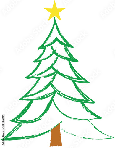 Christmas Tree Vector on white. Red Christmas Tree Painted illustration. Sketch, drawn or painted artistic illustration of a x mas tree. Ribbon Christmas Stylish Tree. Vector can be to any size.