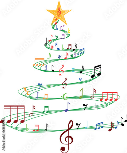 Christmas Tree Vector on white. Red Christmas Tree Painted illustration. Sketch, drawn or painted artistic illustration of a x mas tree. Ribbon Christmas Stylish Tree. Vector can be to any size.