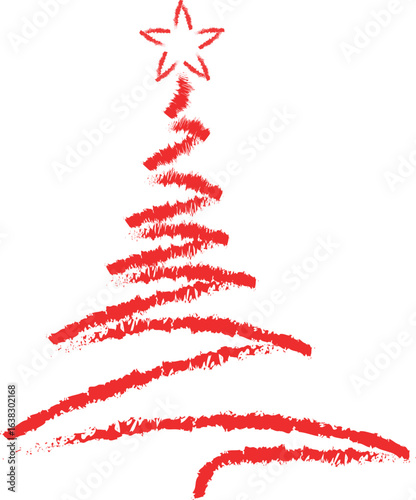 Christmas Tree Vector on white. Red Christmas Tree Painted illustration. Sketch, drawn or painted artistic illustration of a x mas tree. Ribbon Christmas Stylish Tree. Vector can be to any size.